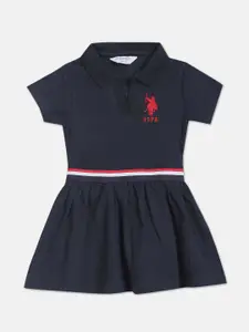 U.S. Polo Assn. Kids Girls Polo Collar Pure Cotton Fit & Flare Dress
