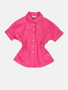 U.S. Polo Assn. Kids Girls Shirt Collar Ruched Shirt Style Dress