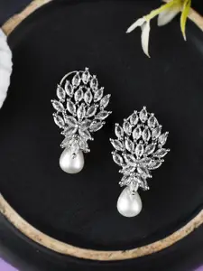 Silvermerc Designs Silver-Plated Contemporary American Diamond Studded Drop Earrings