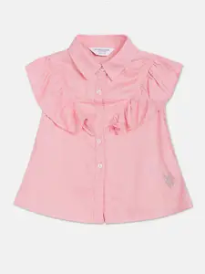 U.S. Polo Assn. Kids Girls Ruffles Shirt Colla A-Line Top