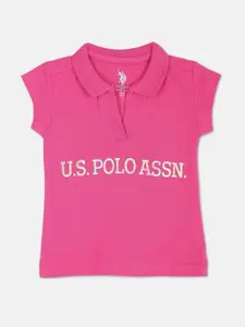 U.S. Polo Assn. Kids Girls Typography Printed Polo Collar Pure Cotton T-shirt