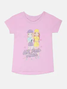 U.S. Polo Assn. Kids Girls Typography Printed Pure Cotton T-shirt