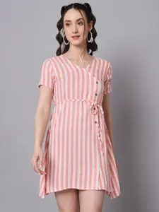 The Dry State V-Neck Striped Tie Up Wrap Dress With Belt