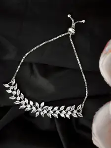 ATIBELLE Women Brass American Diamond Silver-Plated Cuff Bracelet