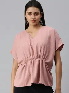 SHOWOFF Extended Sleeves Gathered Cinched Waist Top