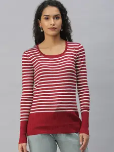 SHOWOFF Striped Knitted Acrylic Round Neck Sweatshirt