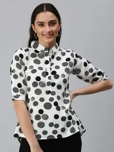 SHOWOFF Polka Dots Printed Shirt Style Crepe Top