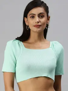 SHOWOFF Square Neck Puff Sleeves Fitted Crop Top