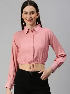 SHOWOFF Long cuffed sleeves Shirt Style Crop Top