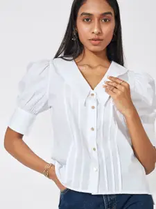 The Label Life Spread Collar Puff Sleeves Cotton Casual Shirt