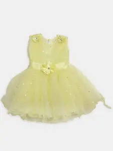 V-Mart Infant Girls Round Neck Self Design Embellished Fit & Flare Dress