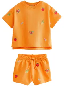 NEXT Girls Pure Cotton Printed T-shirt with Shorts