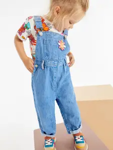 NEXT Girls Pure Cotton Printed Dungaree with T-shirt