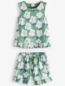 NEXT Girls Floral Print Pure Cotton Top with Shorts