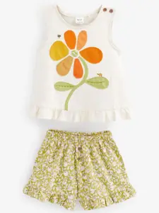 NEXT Girls Floral Embroidered Pure Cotton Top with Shorts