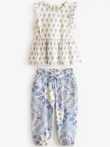 NEXT Girls Pure Cotton Printed Top & Joggers Set