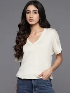NEXT V-Neck Drop-Shoulder Sleeves Linen T-shirt