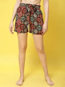 Claura Women Printed Mid-Rise Lounge Shorts