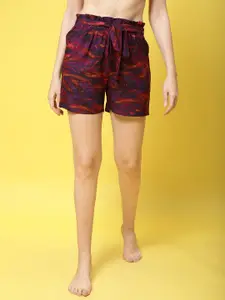 Claura Women Printed Mid-Rise Lounge Shorts