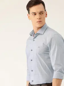 Peter England Men Slim Fit Windowpane Checked Formal Shirt