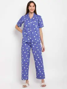 shopbloom Polka Dots Printed Pure Cotton Night Suit