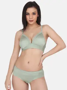 CURWISH Self Design Lightly Padded Non-Wired Bra With Briefs