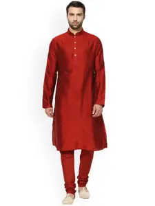 KISAH Men Red Solid A-Line Kurta