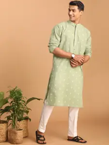 VASTRAMAY Woven Design Band Collar Pure Cotton Sustainable Kurta With Pyjamas
