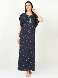 9shines Label Polka Dots Printed Pure Cotton Maxi Nightdress