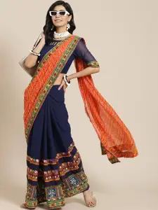 SERONA FABRICS Embroidered Half and Half Bandhani Pure Georgette Saree