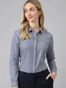 English Navy Striped Oxford Formal Shirt