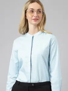 Hancock Mandarin Collar Twill Pure Cotton Formal Shirt