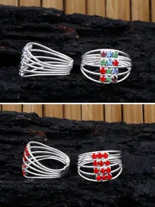 Silver Shine Set Of 2 Silver-Plated Oxidised Stones Studded Toe Rings