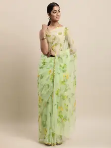 Geroo Jaipur Floral Printed Zari Pure Chiffon Saree