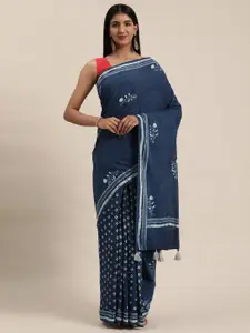 Geroo Jaipur Floral Motif Block Printed Pure Cotton Bagru Saree