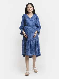 Mylo Polka Dots Printed Maternity A-Line Dress with Zipper