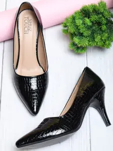 SHUZ TOUCH Textured Pointed Toe Slim Heels Pumps