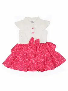 Doodle Girls Polka Dots Printed Layered Fit & Flare Dress With Belt