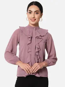ALL WAYS YOU Mandarin Collar Ruffle Georgette Shirt Style Top