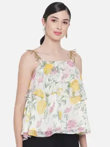 ALL WAYS YOU Floral Print Two Tiered Embellished Shoulder Straped Georgette A-Line Top