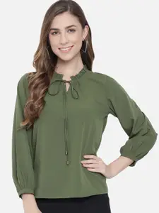 ALL WAYS YOU Tie-Up Neck Cuffed Sleeves Regular Top
