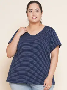 Kiaahvi by JOHN PRIDE Plus Size Striped V-Neck Casual T-shirt