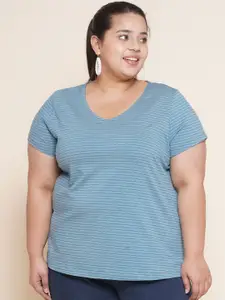Kiaahvi by JOHN PRIDE Plus Size Striped V-Neck Casual T-shirt