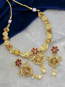 SAIYONI Gold-Plated Stone-Studded & Beaded Necklace and Earrings