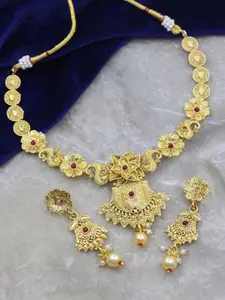 SAIYONI Gold-Plated Stone-Studded & Pearl Beaded Necklace and Earrings