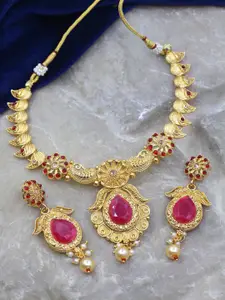 SAIYONI Gold-Plated Stone-Studded & Pearl Beaded Necklace and Earrings