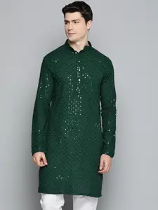 Jompers Ethnic Motifs Embroidered Sequined Pure Cotton Kurta