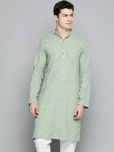 Jompers Embroidered Mandarin Collar Chikankari Pure Cotton Kurta