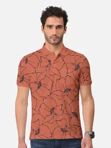 BULLMER Floral Printed Polo Collar Short Sleeves Cotton T-shirt