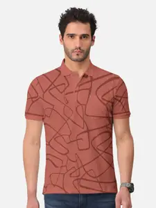 BULLMER Abstract Print Polo Collar Short Sleeves Cotton T-shirt